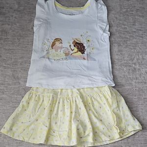 Max Studio White Tee & Yellow Daisy Skirt Two-Piece Set